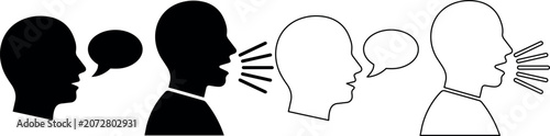 Fotografie Silhouettes of people talking with speech bubbles in varying styles