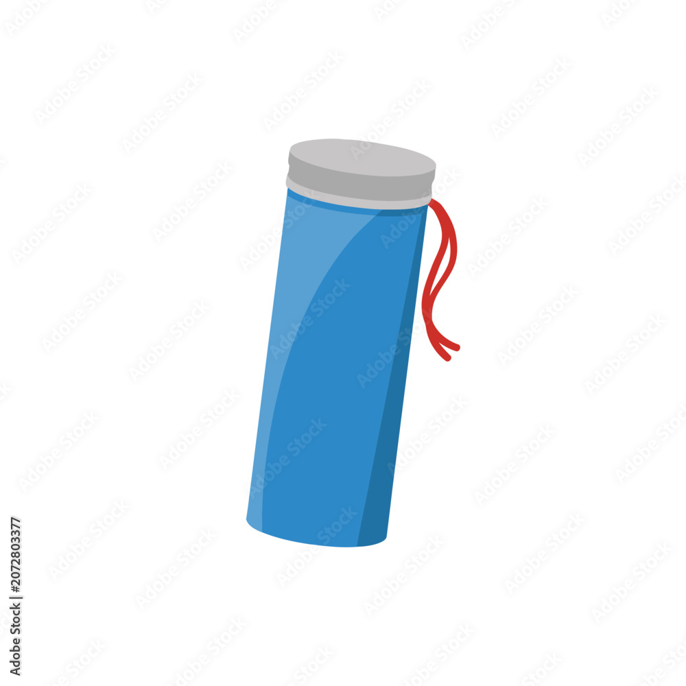 Fototapeta premium Closed blue party popper cylinder with a red pull string isolated on a white background, for birthday celebrations, and festive party supplies