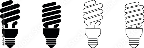 Bild auf Leinwand Set of compact fluorescent light bulb icons in solid and outline styles