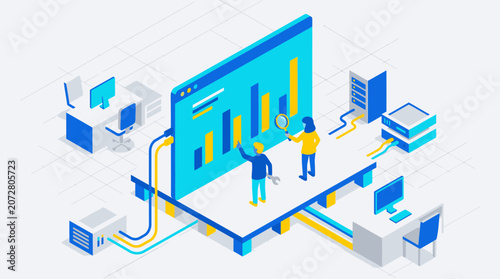 Isometric Business Data Analysis and Technology Concept.