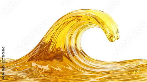 Golden liquid wave isolated on transparent background