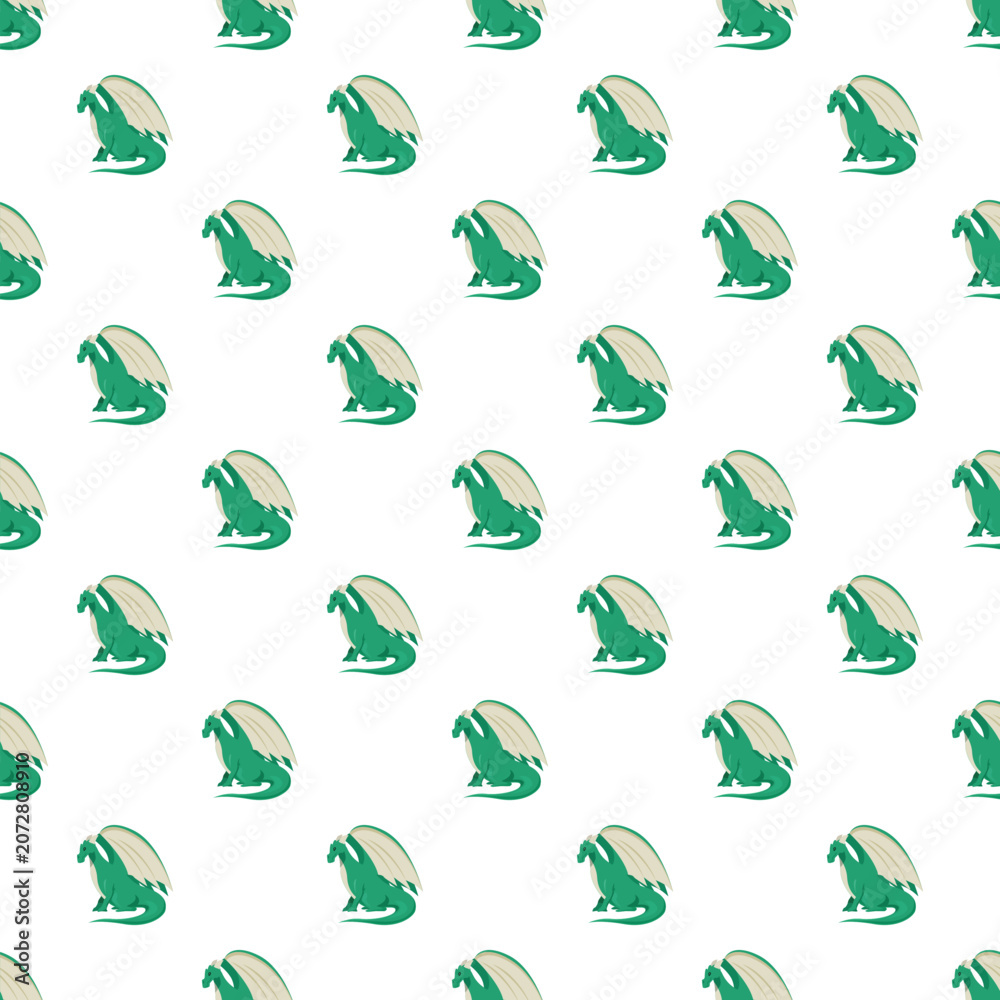 Naklejka premium Mythical green dragons repeating in a seamless pattern, representing fantasy and magic
