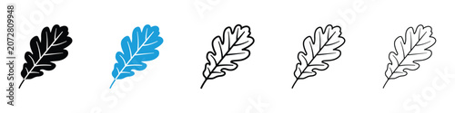 Oak Leaf icons vector illustrations in black and blue colors for web and ui designs