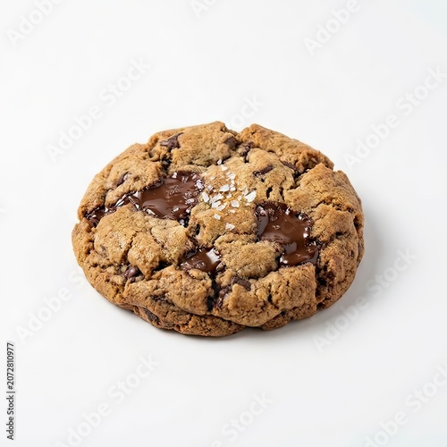 Large Gourmet Chocolate Chip Cookie with Sea Salt Isolated on White Background for Bakery Dessert Concept