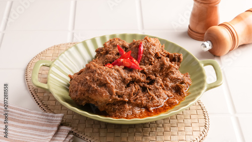 Fotografie Rendang Ayam, traditional food from Padang, Indonesia
