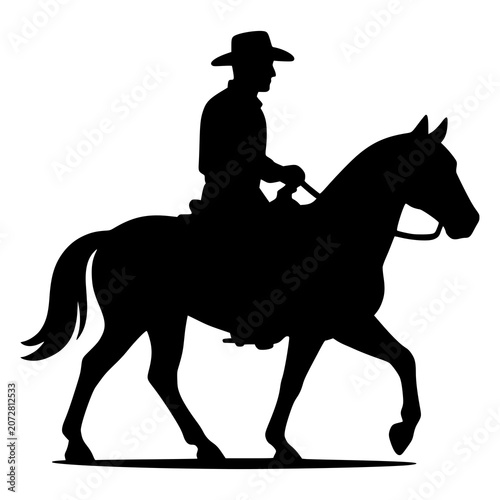 Cowboy Riding Horse Silhouette Vector - Equestrian, Horseman & Western Rider Icon