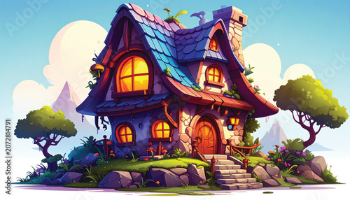 Whimsical Fantasy House with Orange Door.