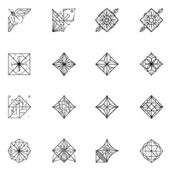 Black and white geometric corner and diamond shaped illustrations