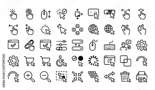 Tableau sur toile User Interface Cursor Actions Line Icons Editable Stroke Vector Set