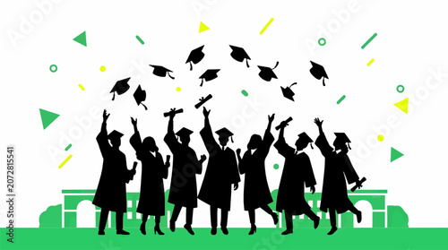 Canvastavla Diverse Graduating Students in Academic Regalia Throwing Caps, Holding Diplomas,