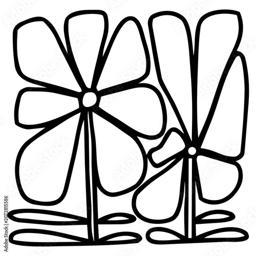 Simple naive doodle hand drawn flower, vector line art