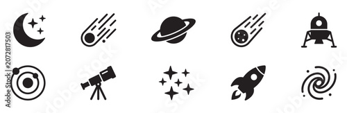 Foto Space exploration, planets, and astronomical symbols icon set