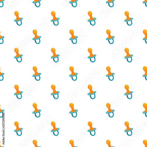 Orange and blue baby pacifiers forming a repeating background pattern over white