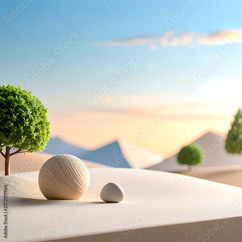 Serene landscape with rocks and trees.