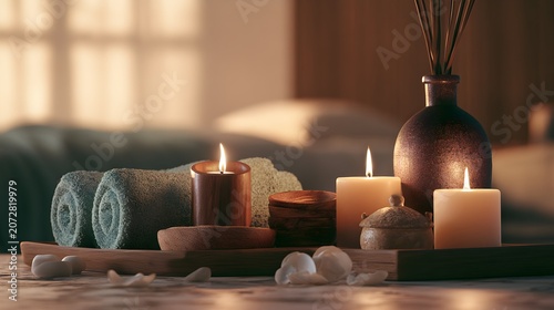 luxury spa wellness concept with relaxing massage environment and calm aesthetic self care lifestyle realistic lighting commercial stock photography