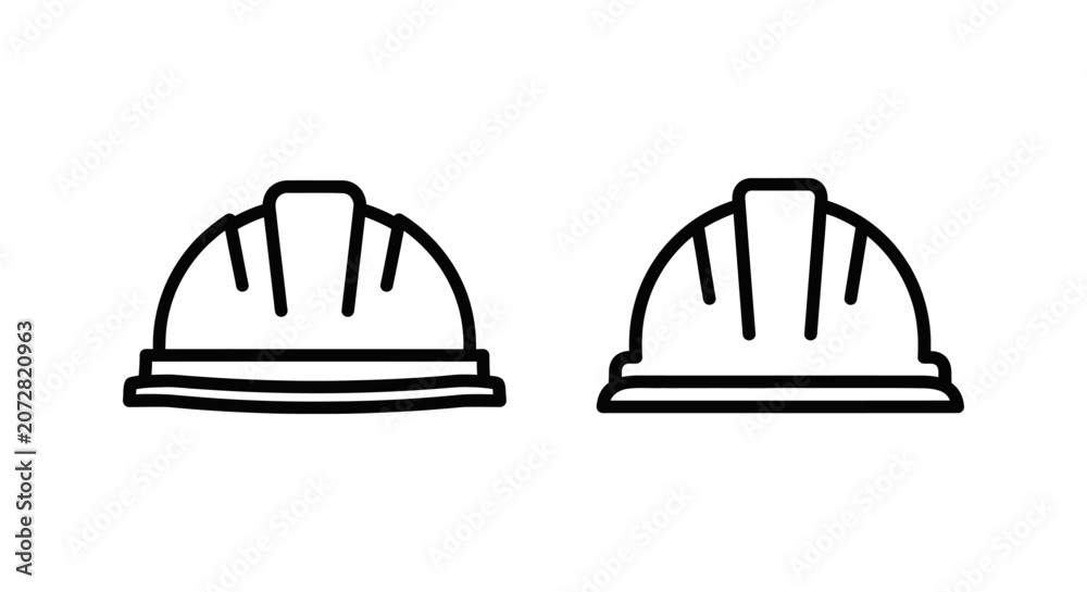 Fototapeta premium Safety hard hat construction icons set linear style with construction protection equipment industrial engineering protective accessory minimalist monochrome architecture industry