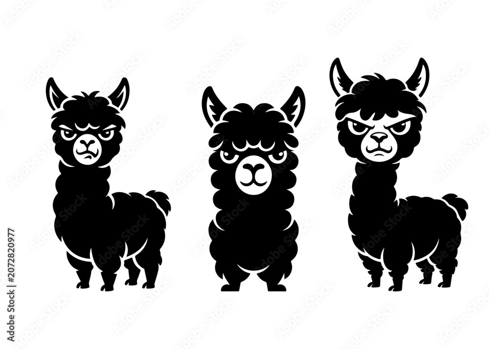 Fototapeta premium Cute Grumpy Llama Collection Clipart Silhouette