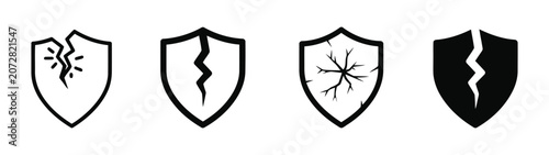 Cuadro en lienzo Broken shield icon line concept, linear symbol