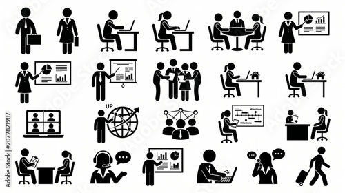 Corporate Workflow and Office Worker Pictogram Collection for Business Presentation