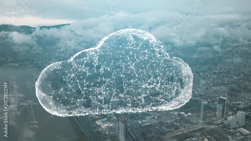 Cloud computing concept. Communication network. High quality video