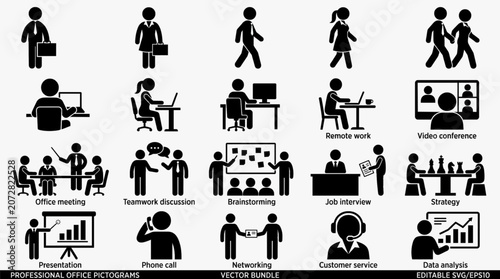 Remote Work, Online Meeting and Business Planning Icon Collection