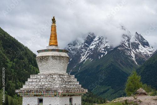 The White Stupa in a Highland Valley