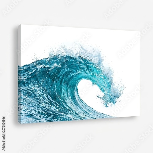 Stunning Turquoise Ocean Wave Artwork Isolated on White Background for Coastal Decor