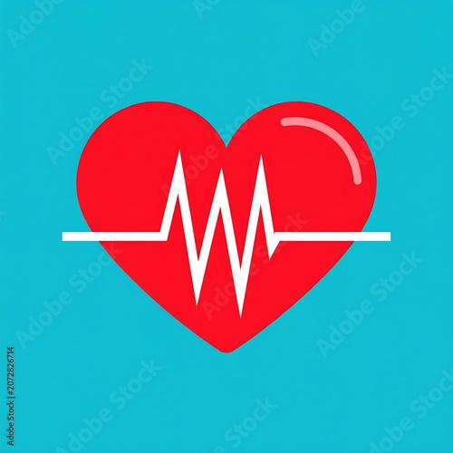 A red heart symbol with a white EKG line, on a teal background