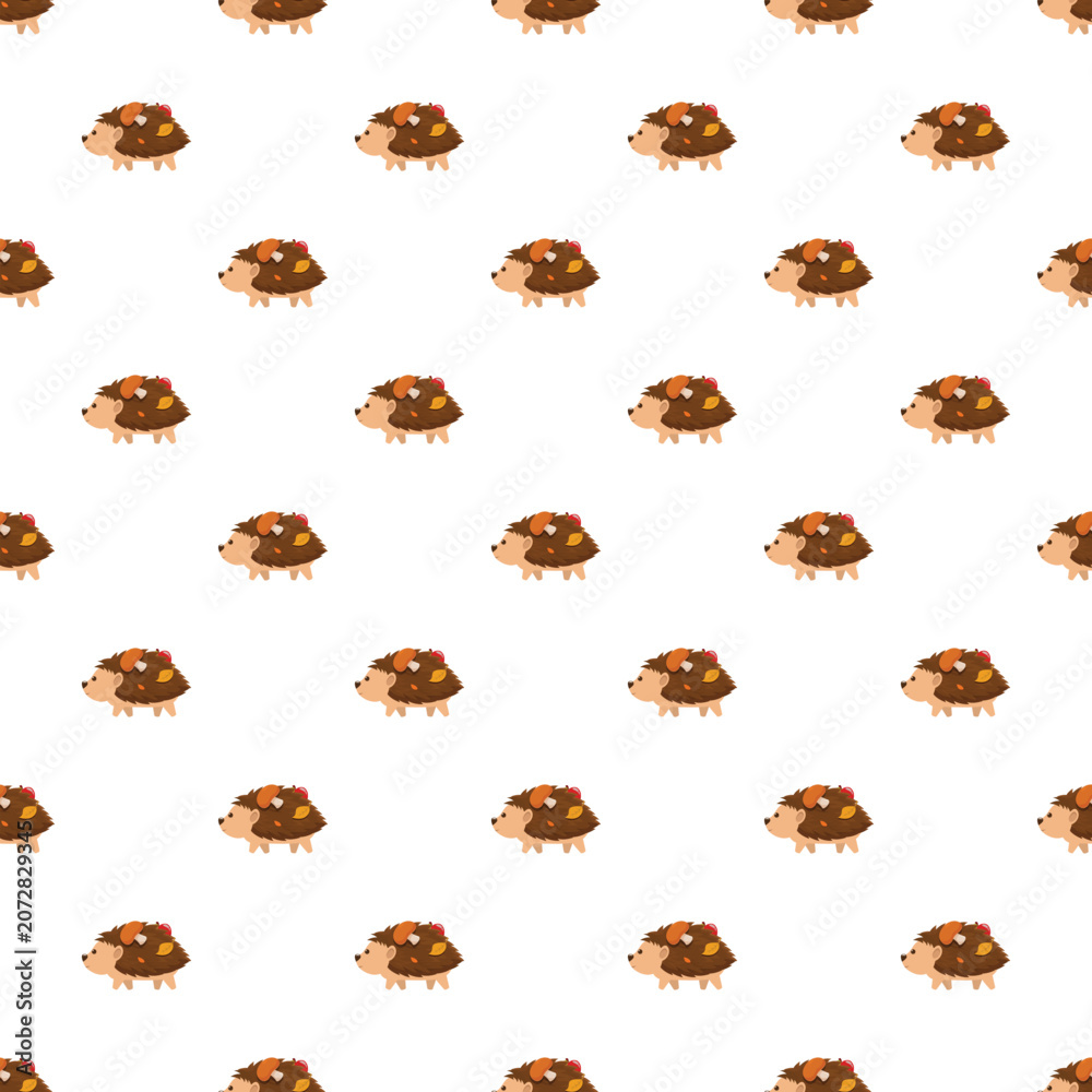Obraz premium Cute hedgehogs carrying autumn elements creating a repeating vector background