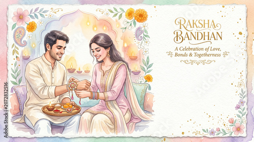 Hand Drawn Pencil Sketch of Brother and Sister Celebrating Raksha Bandhan Traditional Indian Festival