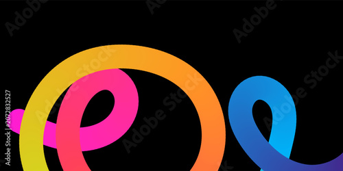 Abstract colorful neon gradient wavy line background on black. Creative fluid 3d ribbon curve pattern banner.