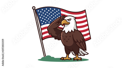 Patriotic Eagle Mascot Saluting With American Flag Vector
