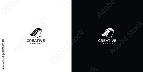 Fotografi Artistic and Graceful Woman's Profile Logo with Dynamic Flowing Hair, Embodying