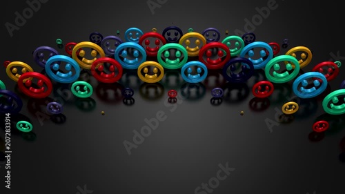 Smiles Form a Wave. Abstract motion, 3d rendering, 4k resolution
