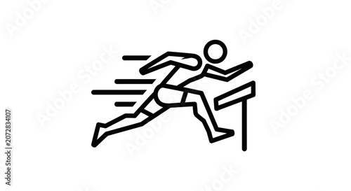 Foto Line Art Hurdler Jumping Over Obstacle Icon Isolated White Background