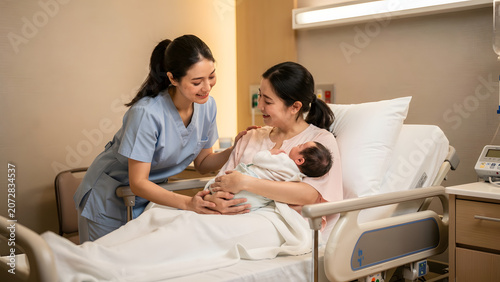 woman with her new-born infant