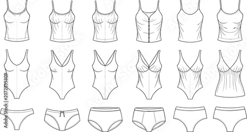 Φωτογραφία Women underwear camisoles and bodysuits fashion technical sketches collection