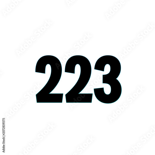 Number 223 in bold black text on white background