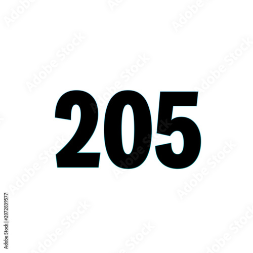 Number 205 in bold black font on white background
