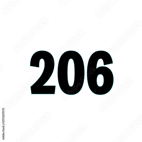 Number 206 in bold black font on white background