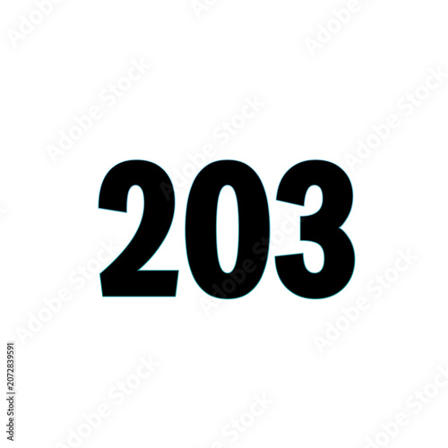 Number 203 in bold black font on white background