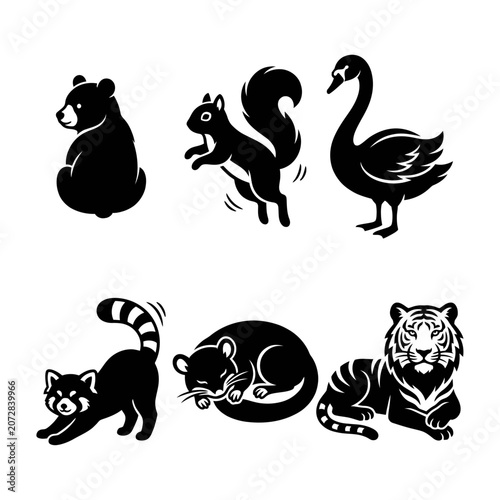 Photography Cute wild animals silhouette vector icons collection set