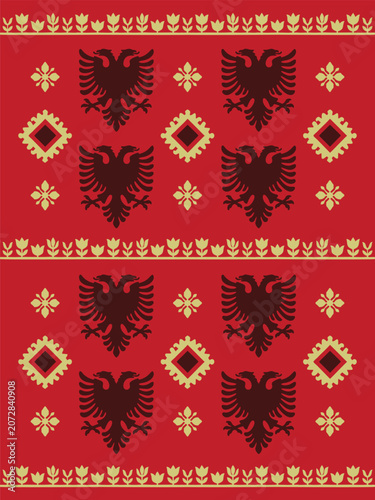 Albanian Double-Headed Eagle and Floral Pattern