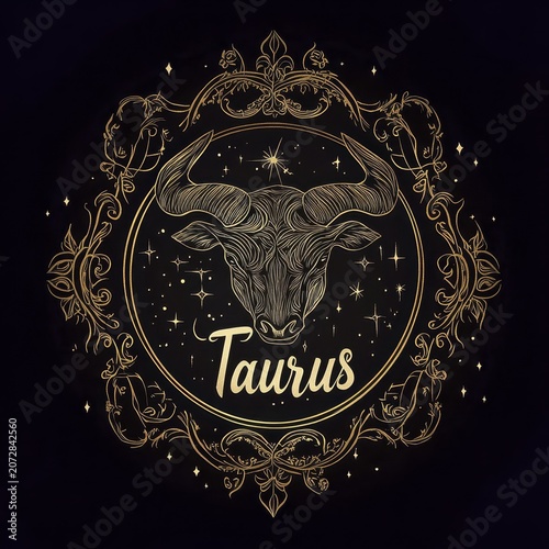 Intricate Taurus zodiac design with detailed bull and ornate gold mandala art