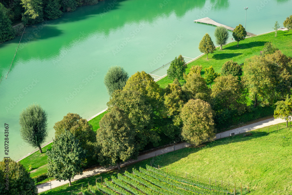 Fototapeta premium Scenic Green Riverside Landscape