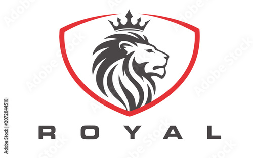 Schilderij op canvas Royal lion logo template featuring a majestic lion head with crown inside a red