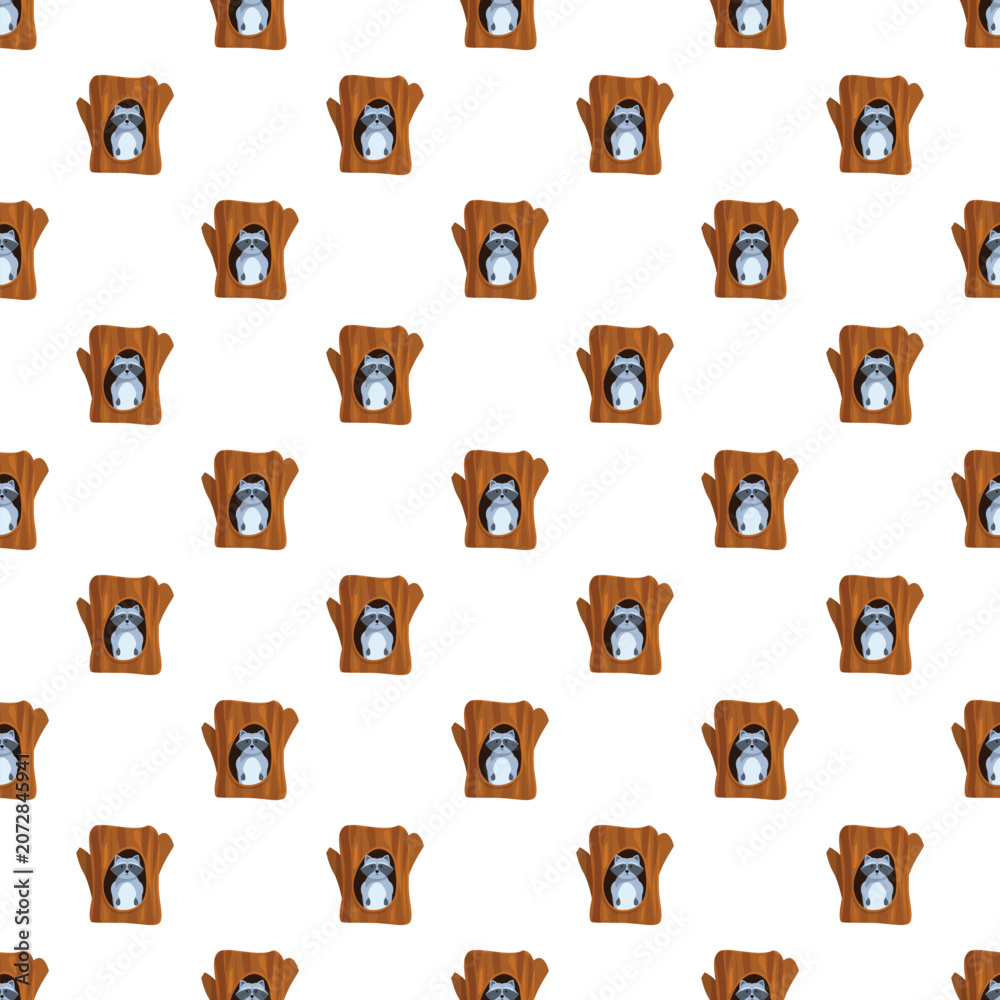 Obraz premium Raccoons looking out from nests in a continuous tiling pattern