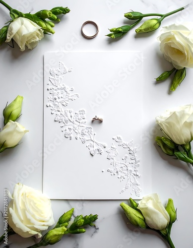 Wedding Planning with White Roses and Rings.