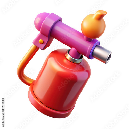 Cartoon culinary torch with orange flame and purple handle against a clean backdrop Isolated on transparent background