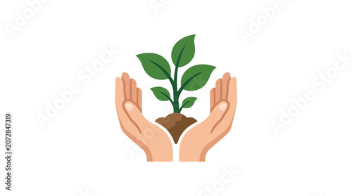 Fotografie Hands nurturing young sapling symbolizing environmental conservation